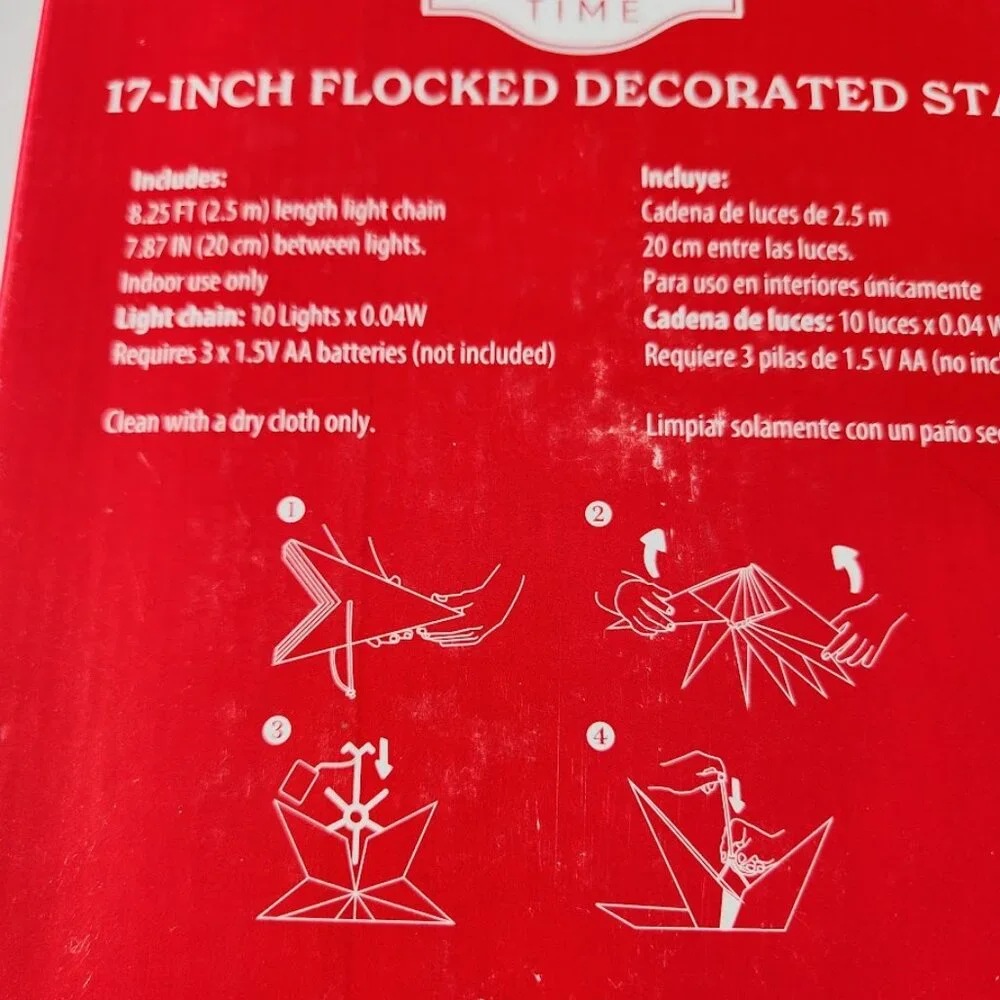 NEW Light Up Battery Operated Flocked Star Christmas Hanging Decoration Decor Ho